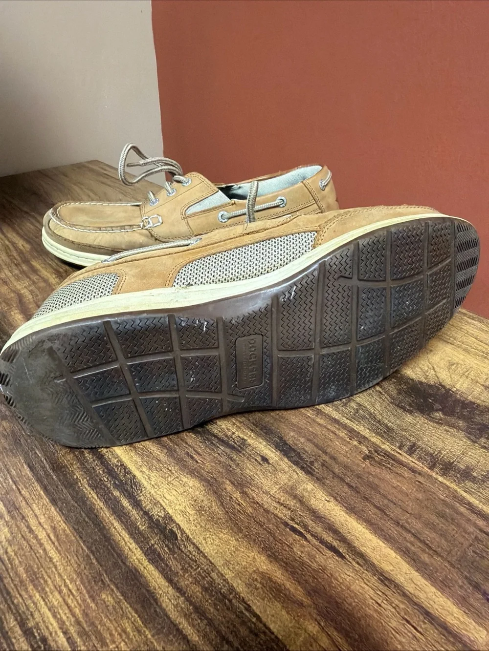 Dockers Beacon Loafers Men's US 11 W Tan Brown Leather Lace Up Boat Shoes